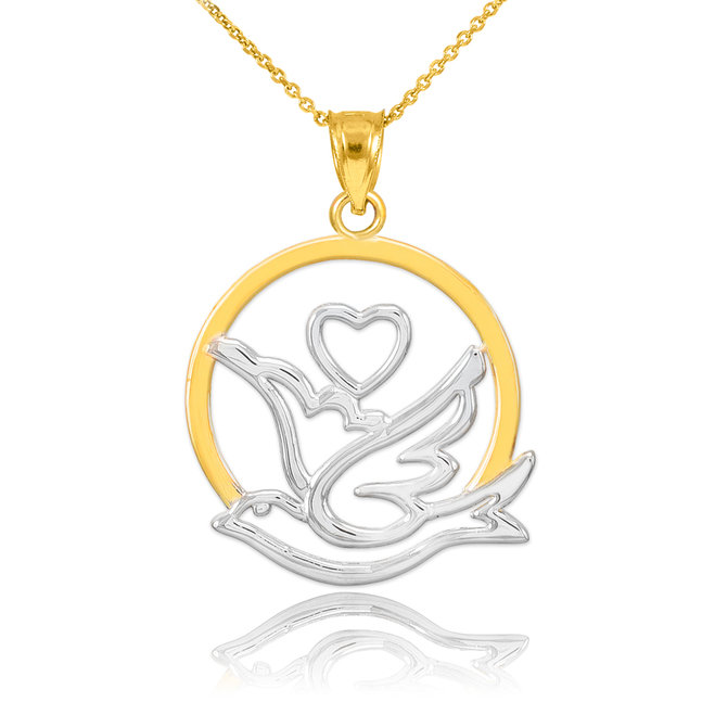 659x659 White Gold Dove With Heart Pendant Necklace