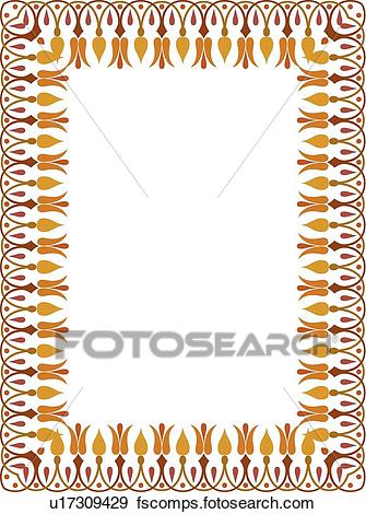 335x470 Clip Art Of Red, Gold And Orange Flower Victorian Border U17309429