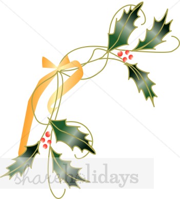 351x388 Gold Ribbon And Holly Page Corner Holly Clipart
