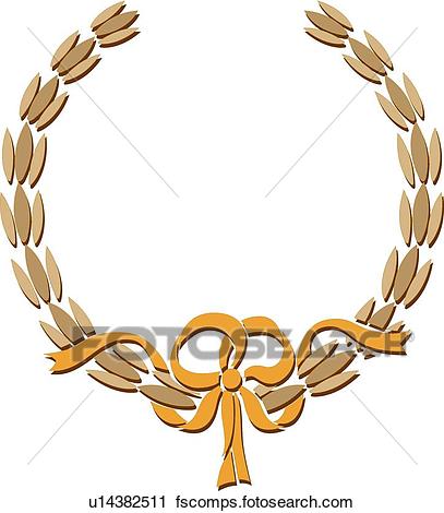 407x470 Clipart Of Gold Wreath And Ribbon Frame U14382511
