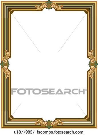 343x470 Clip Art Of Green, And Gold Leaf Victorian Border U18779837