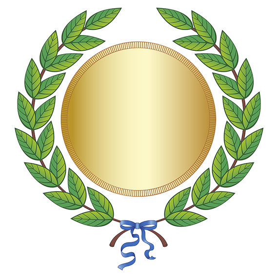 570x570 Digital Clipart Green Leaf Laurel Wreath Gold Medal Blue Silk