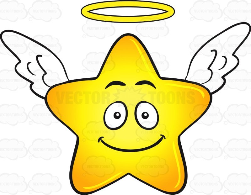 800x622 Smiling Gold Star Cartoon With Halo And Wings Emoji Cartoon