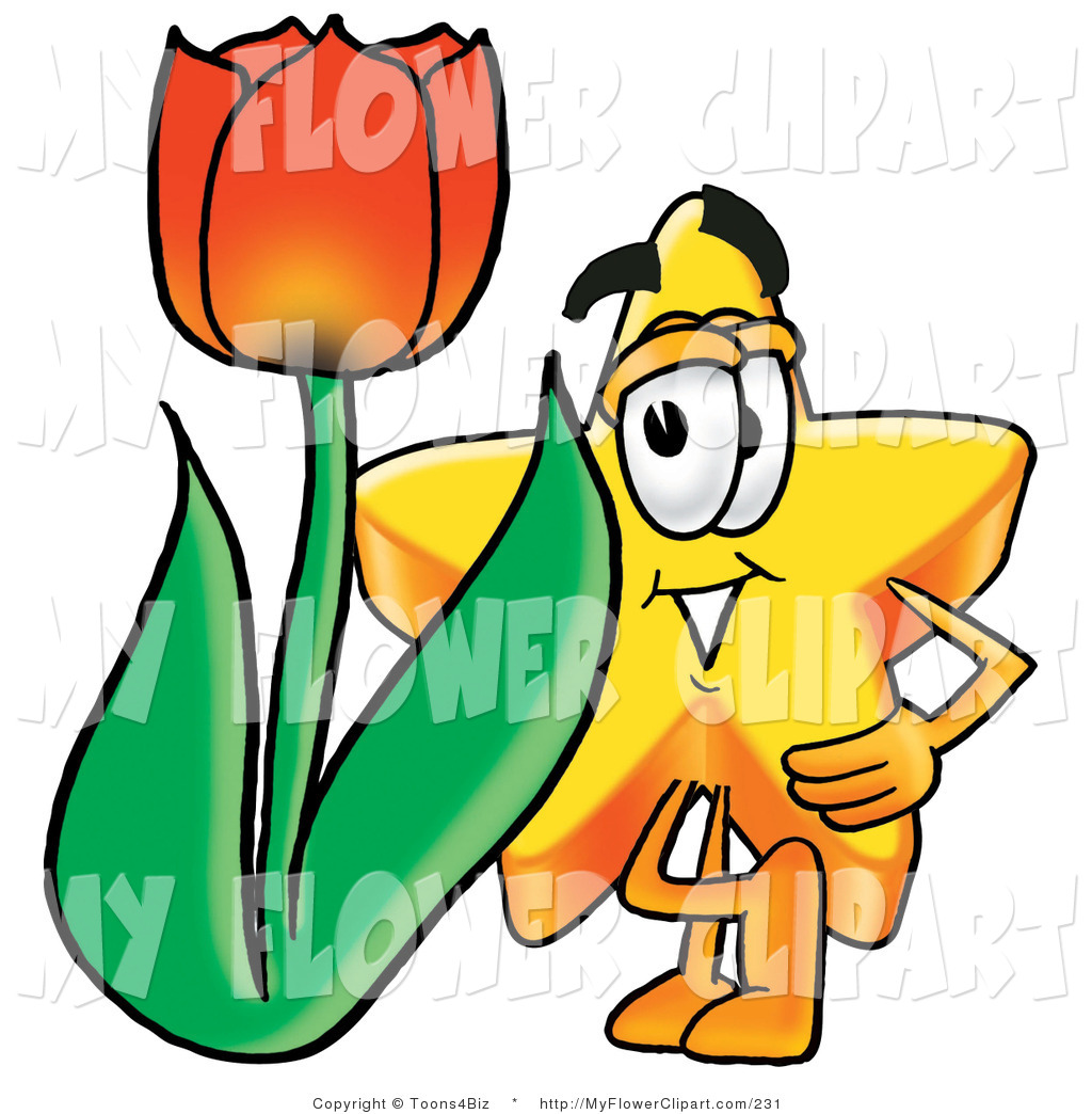 1024x1044 Clip Art Of A Gold Star Mascot Cartoon Character With A Red Tulip