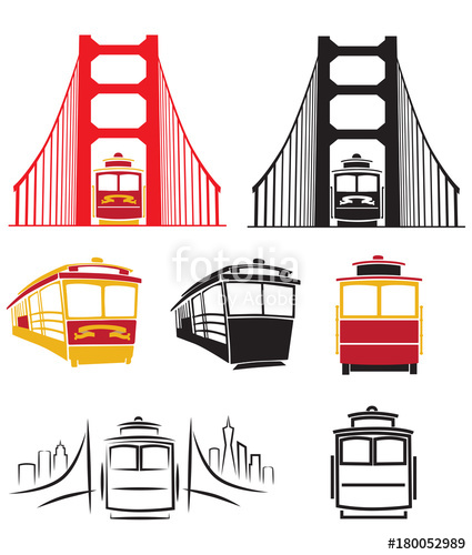 425x500 Golden Gate Bridge And Cable Car Trolley Vector Illustration Pack