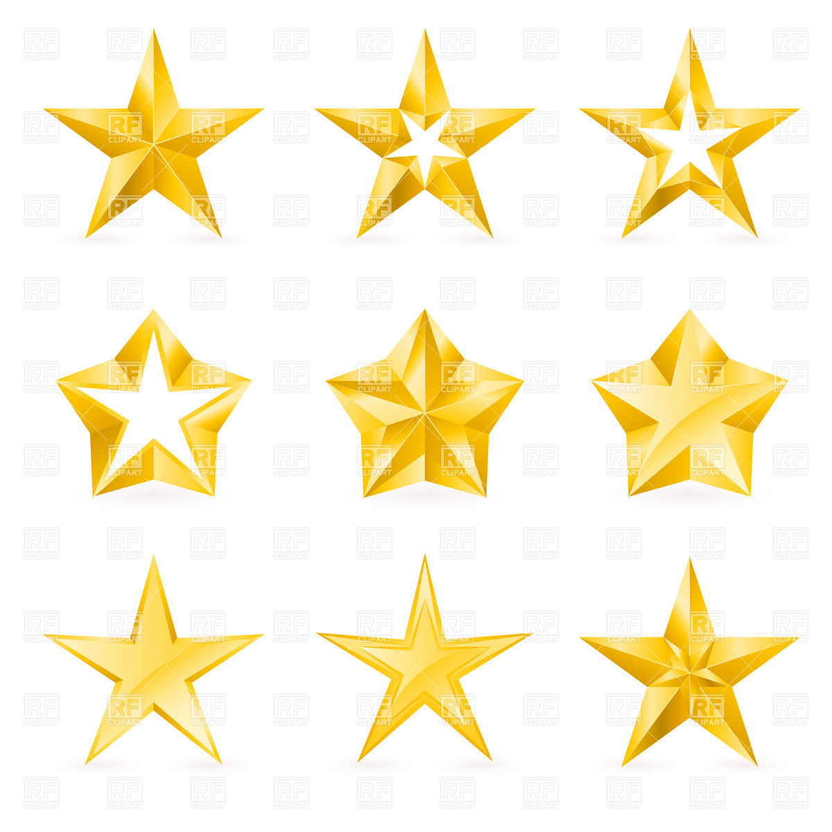 1200x1200 Stylish Five Point Golden Stars With Facets Royalty Free Vector