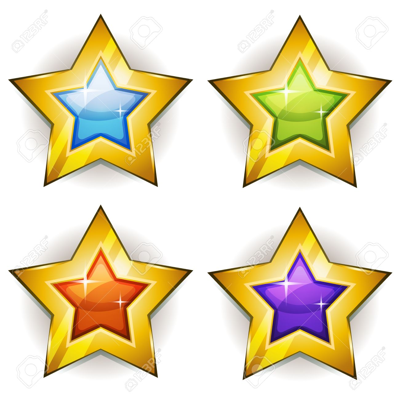 1300x1300 Illustration Of A Set Of Funny Cartoon Shiny And Bright Golden