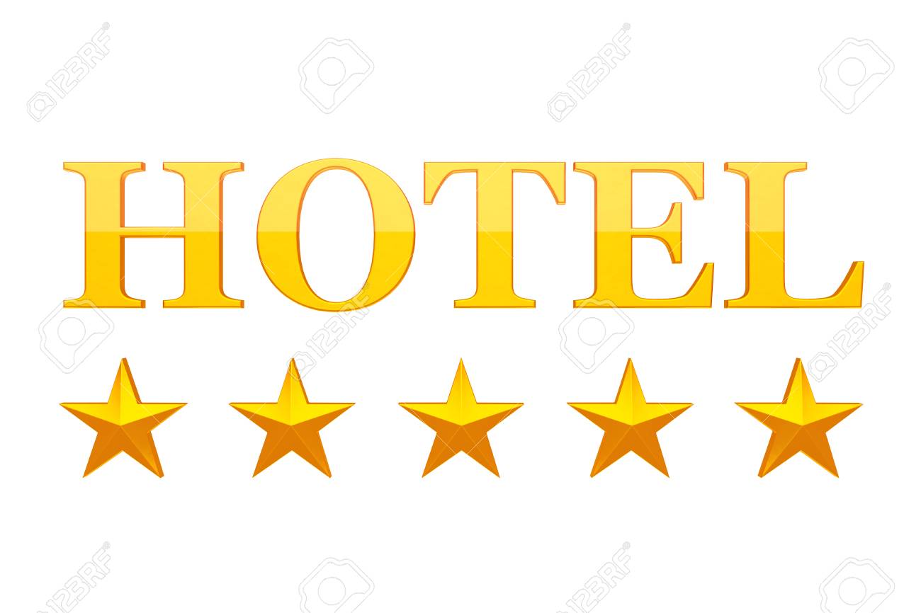 1300x866 Five Golden Stars Hotel Sign On A White Background. 3d Rendering