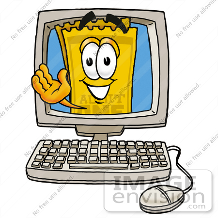 450x450 Clip Art Graphic Of A Golden Admission Ticket Character Waving