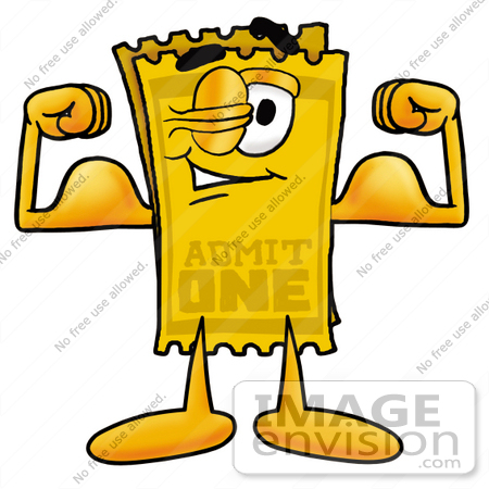 450x450 Clip Art Graphic Of A Golden Admission Ticket Character Flexing