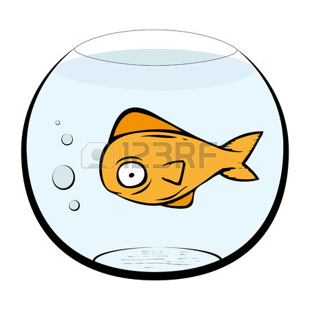 450x450 Hand Drawn Cute Goldfish In A Fish Bowl. Vector Illustration