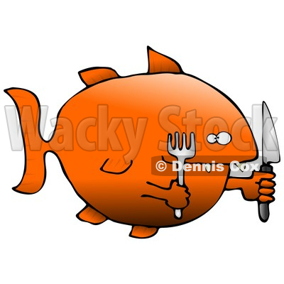 400x400 Killer Goldfish With A Fork And Knife Clipart Graphic Illustration