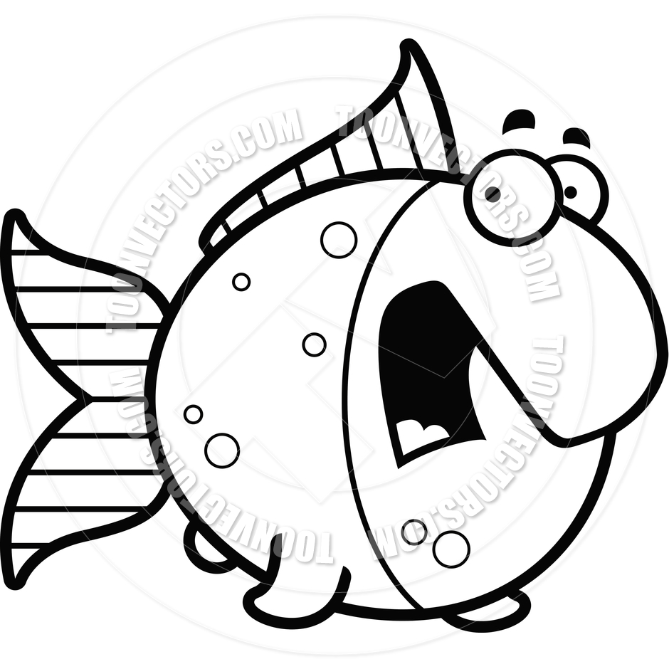 940x940 Cartoon Goldfish Scared (Black And White Line Art) By Cory Thoman