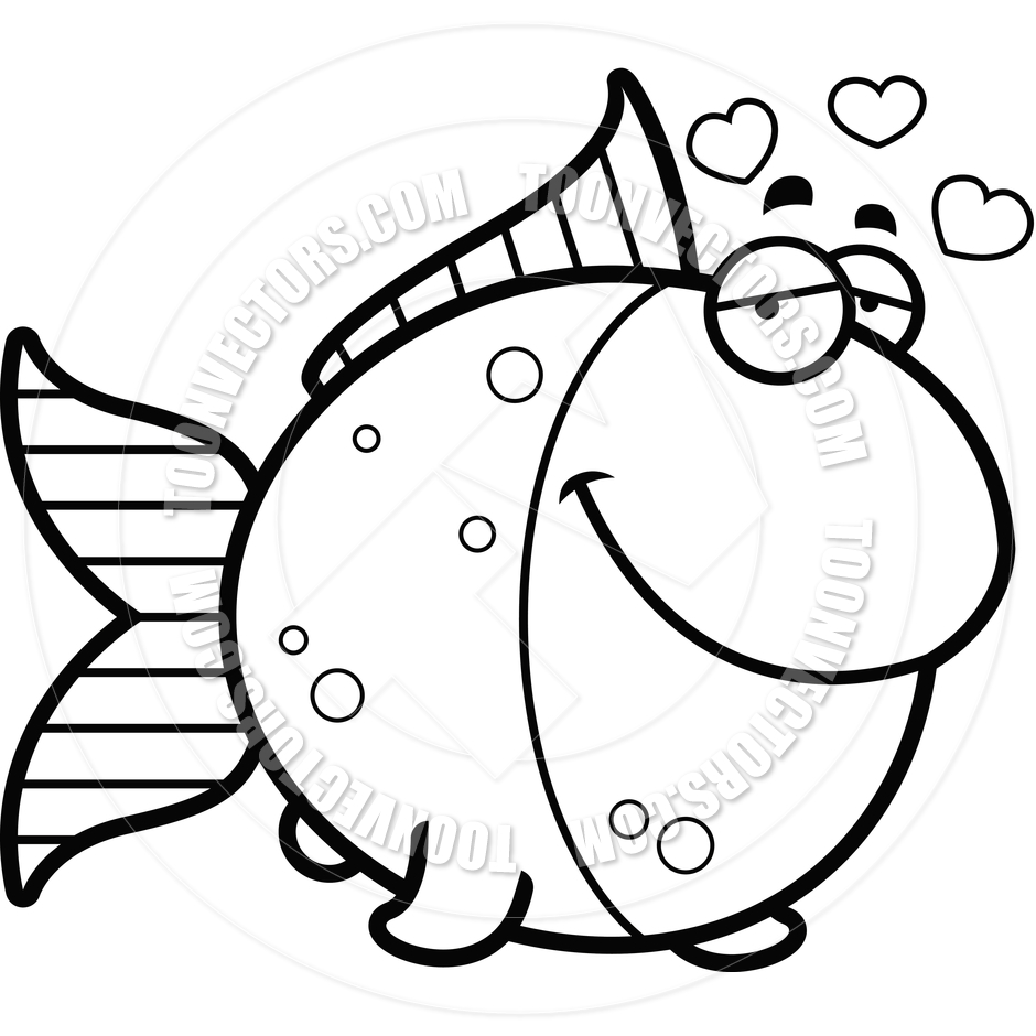 940x940 Cartoon Goldfish In Love (Black And White Line Art) By Cory Thoman