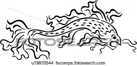 450x218 Clipart Of , Asian, Fish, Goldfish, Myth, Mythical, Mythological