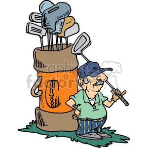 300x300 Royalty Free Man Standing Next To A Giant Golf Bag 169230 Vector