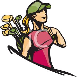 300x300 Colorful Cartoon Of A Woman Carrying A Golf Bag With Clubs