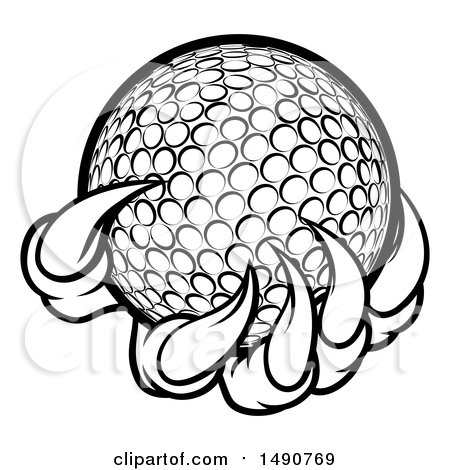 450x470 Clipart Of A Black And White Monster Or Eagle Claws Holding A Golf