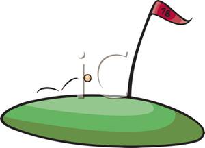 300x216 Colorful Cartoon Of A Golf Ball On The Eighteenth Hole