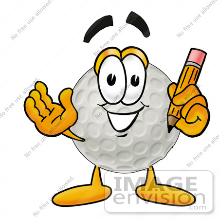 450x450 Clip Art Graphic Of A Golf Ball Cartoon Character Holding A Pencil