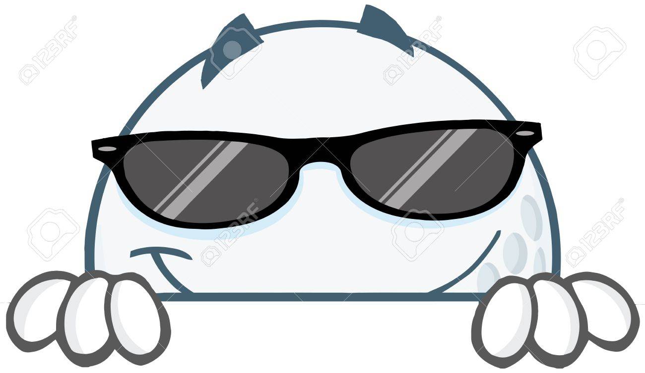 1300x753 Smiling Golf Ball Cartoon Character With Sunglasses Hiding Behind