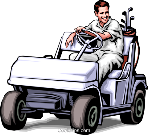 480x440 Golfer In Golf Cart Royalty Free Vector Clip Art Illustration