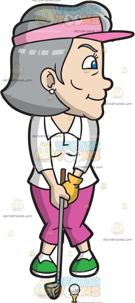 459x1024 A Mature Woman Looking Confident During A Game Of Golf Cartoon