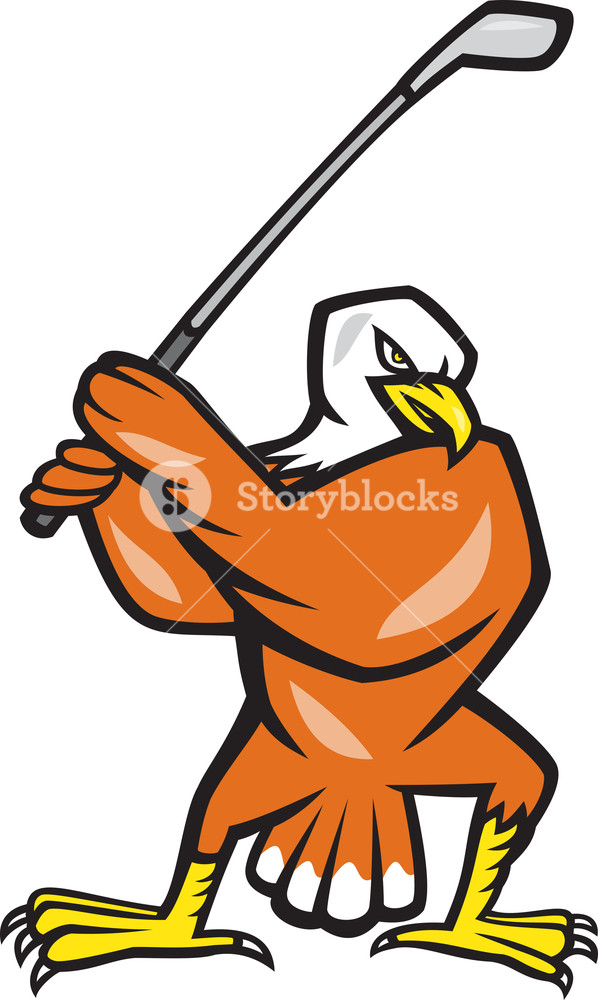 598x1000 American Bald Eagle Playing Golf Cartoon Royalty Free Stock Image