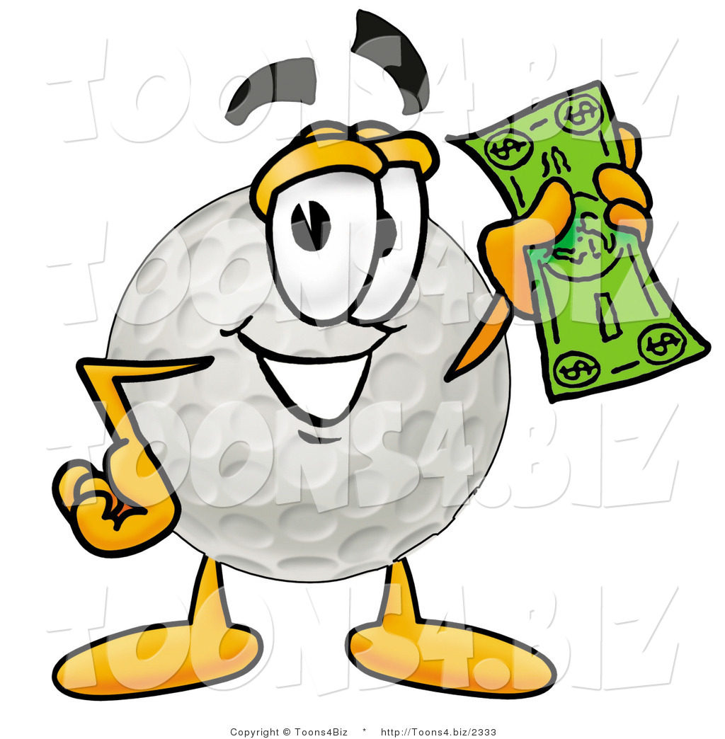 1024x1044 Illustration Of A Cartoon Golf Ball Mascot Holding A Dollar Bill