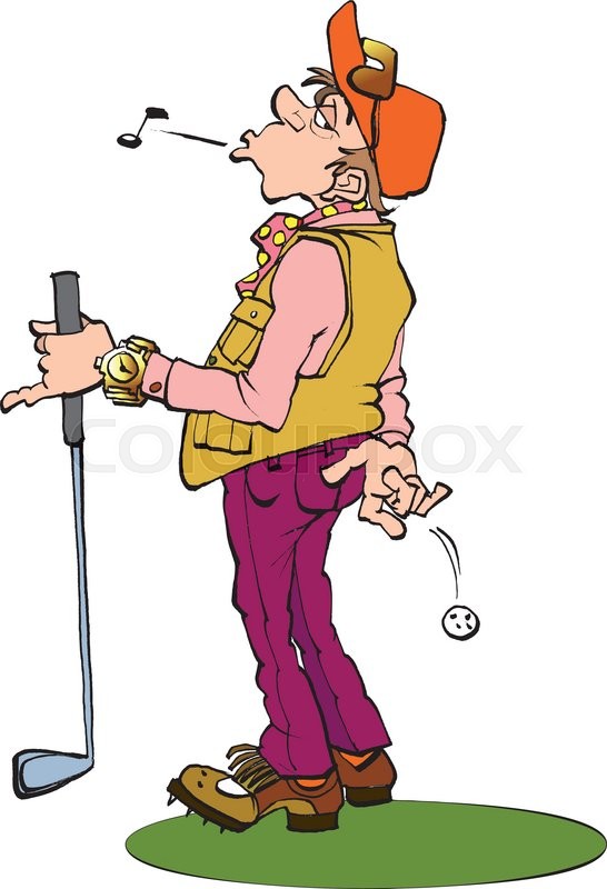546x800 Vector Cartoon Illustration Of A Golf Player Cheating Stock