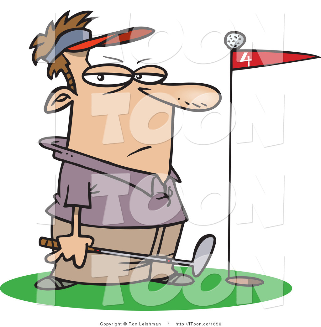 1024x1044 Cartoon Male Golfer Standing By A White Golf Ball On Top Of A Red