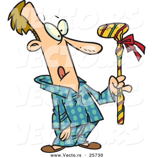600x620 Cartoon Vector Of A Man Holding Wrapped Golf Club Christmas