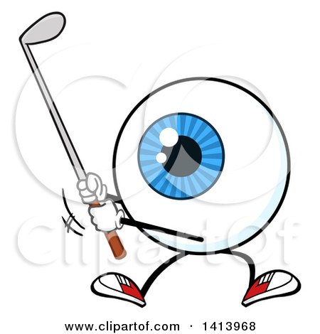 450x470 Clipart Of A Cartoon Eyeball Character Mascot Swinging A Golf Club