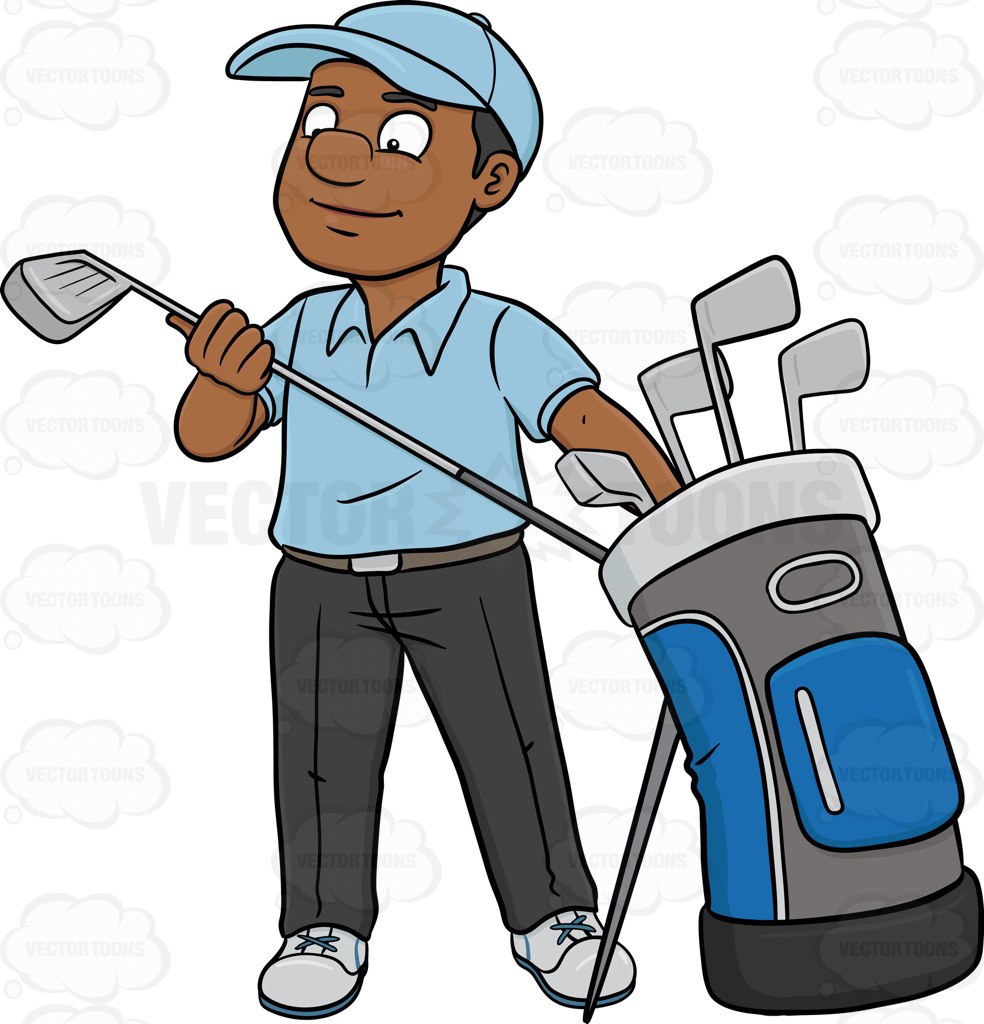 984x1024 A Black Golfer Inspecting His Golf Club Cartoon Clipart