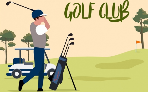 600x374 Golf Game Background Player Icon Cartoon Design Free Vector