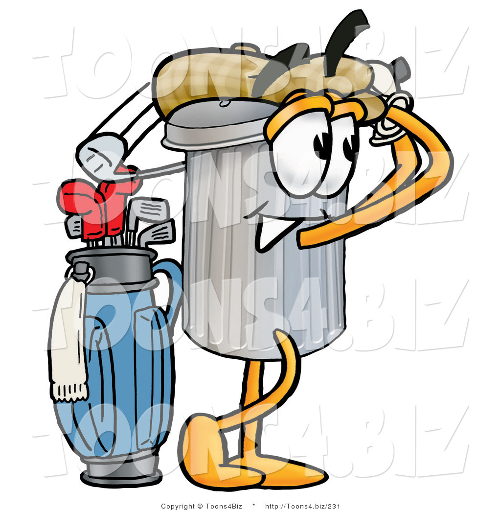 1024x1044 Illustration Of A Cartoon Trash Can Mascot Swinging His Golf Club