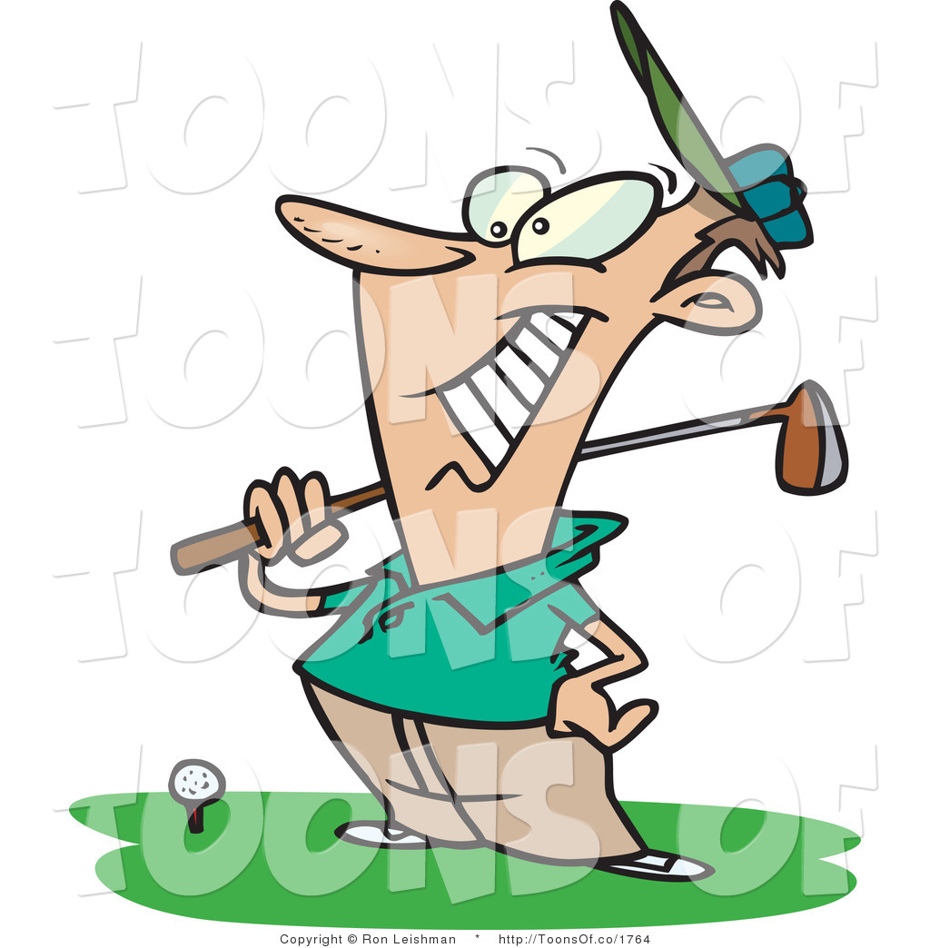 1024x1044 Vector Cartoon Of A Happy Male Golfer Man Near A Ball, Holding His