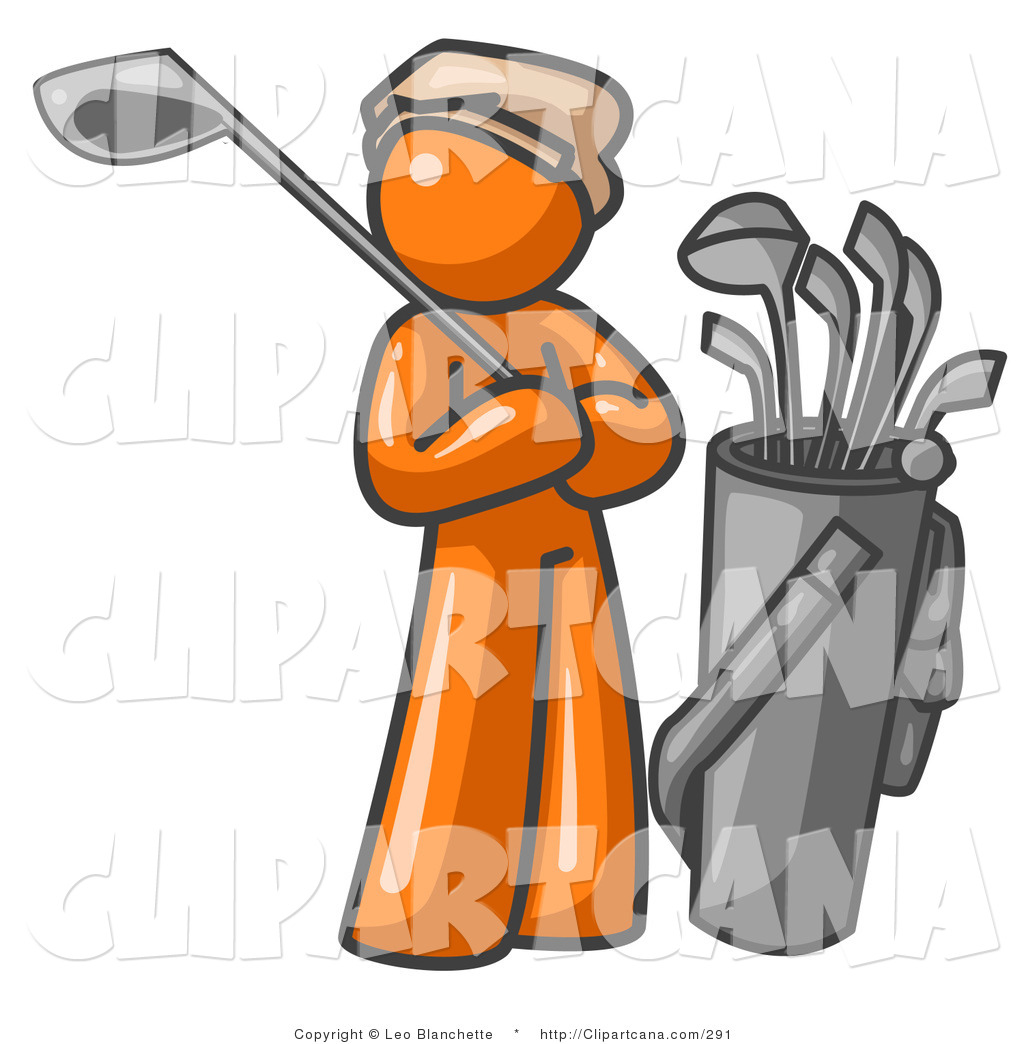 1024x1044 Vector Clip Art Of A Sporty Orange Man Standing By His Golf Clubs