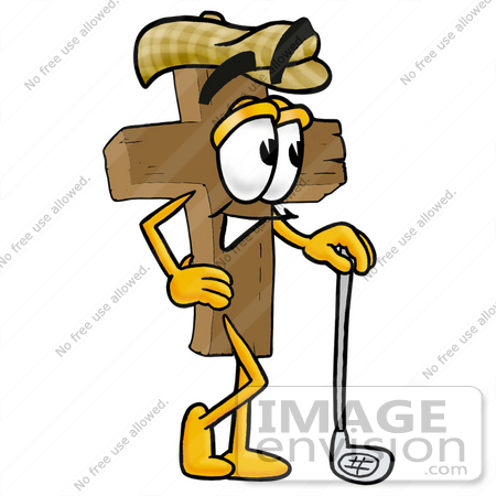 450x450 Cliprt Graphic Of Wooden Cross Cartoon Character Leaning On