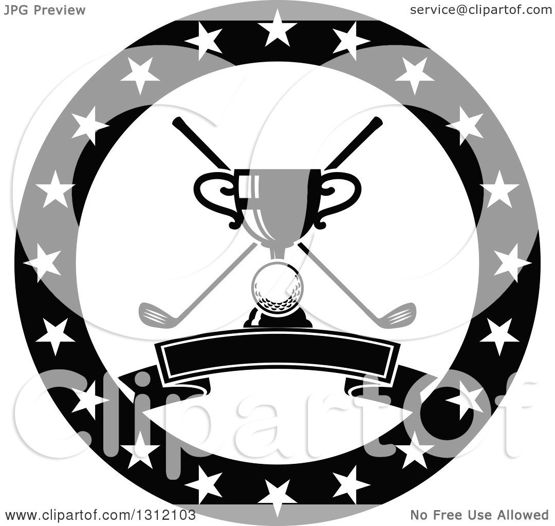 1080x1024 Clipart Of A Black And White Golf Ball, Trophy And Crossed Clubs