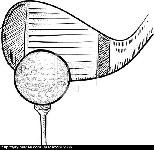 512x497 Golf Club And Ball Sketch Vector