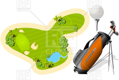 400x271 Putting Green, Golf Bag And Ball Royalty Free Vector Clip Art