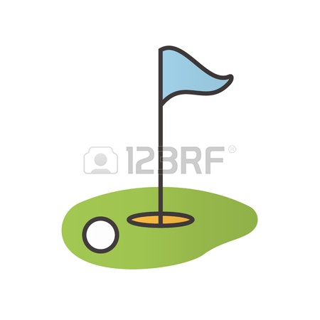 450x450 Golf Course Color Icon. Ball And Flagstick In Hole. Isolated