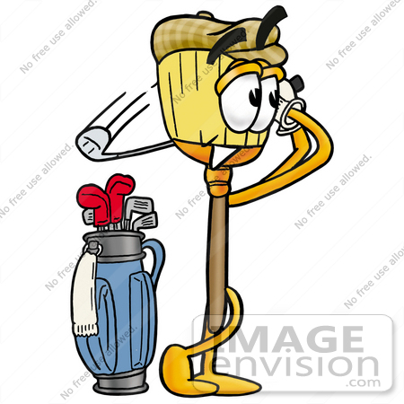 450x450 Clip Art Graphic Of A Straw Broom Cartoon Character Swinging His