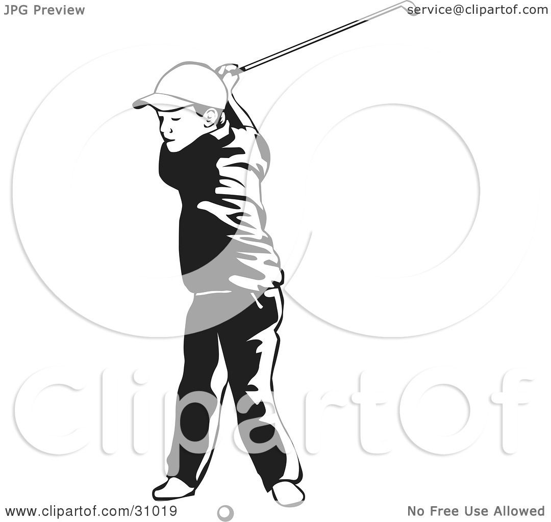 1080x1024 Clipart Illustration Of A Little Boy Swinging A Golf Club While