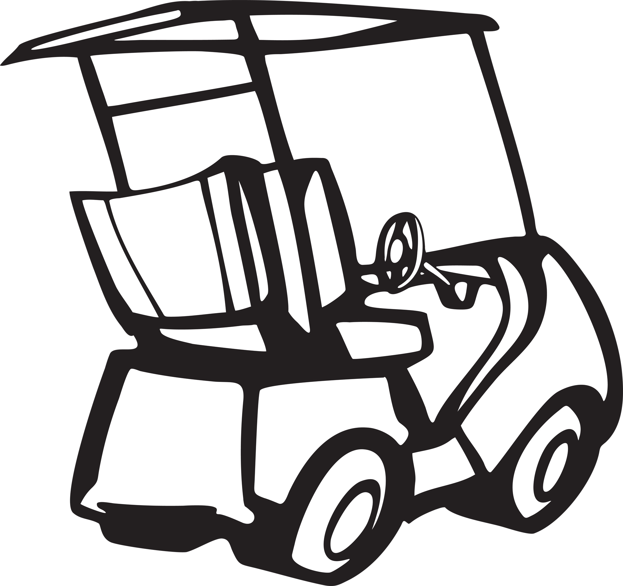 2000x1881 Black And White Golf Cart Clipart