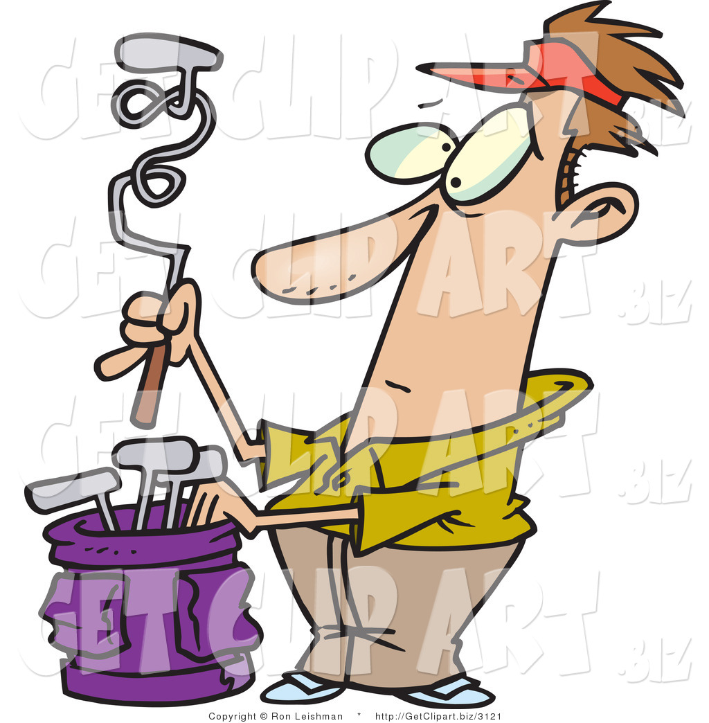 1024x1044 Clip Art Of A Dubious Male Golfer Pulling A Twisted Club From His