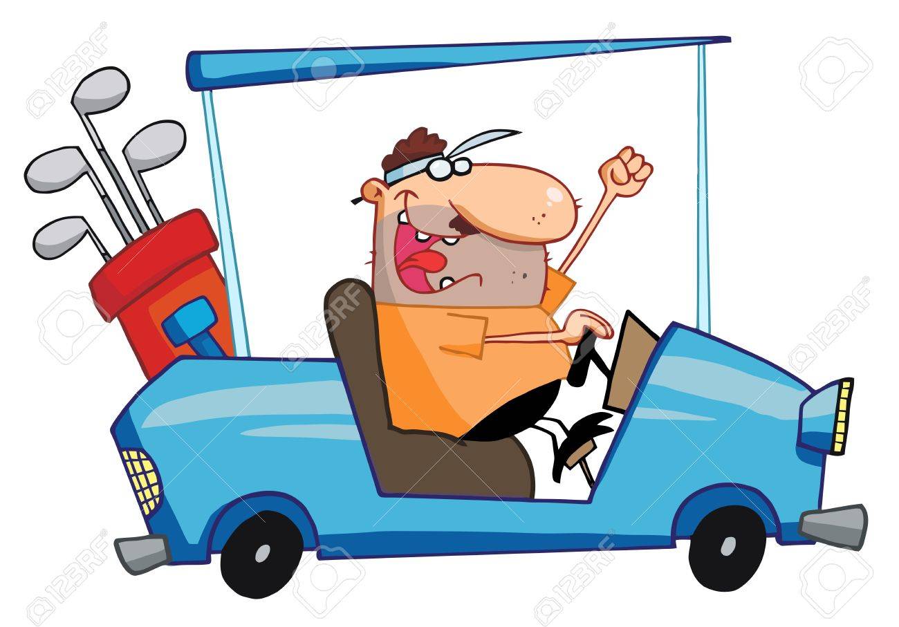 1300x907 Golfer Guy Driving A Blue Cart Royalty Free Cliparts, Vectors,
