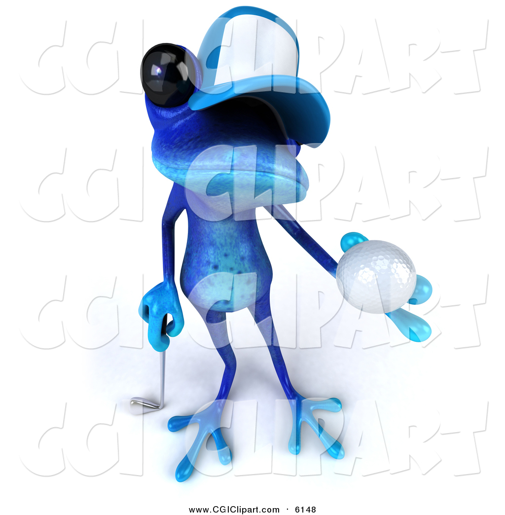 1024x1044 Clip Art Of A 3d Blue Frog Golfing By Julos