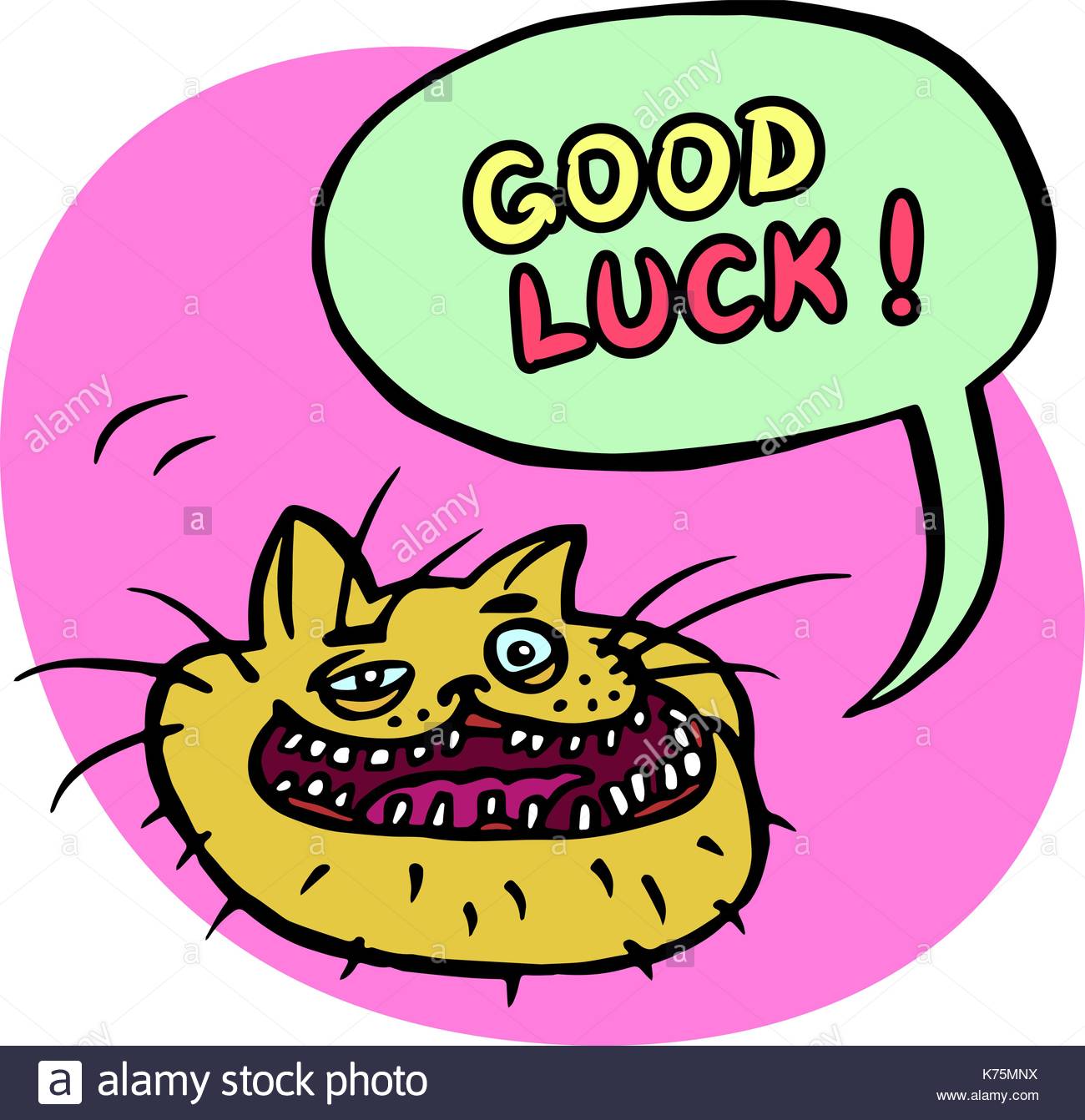 1300x1342 Good Luck! Cartoon Cat Head. Speech Bubble. Vector Illustration